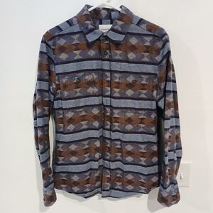 Men's Geometric Pattern Shirt - Blue and Brown